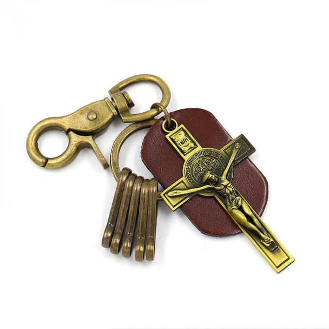 金属の合金のBullの卸し売り創造的な昇進の革レトロの記念品の注文のロゴの人の十字Keychain
