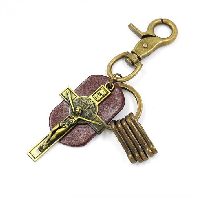 金属の合金のBullの卸し売り創造的な昇進の革レトロの記念品の注文のロゴの人の十字Keychain