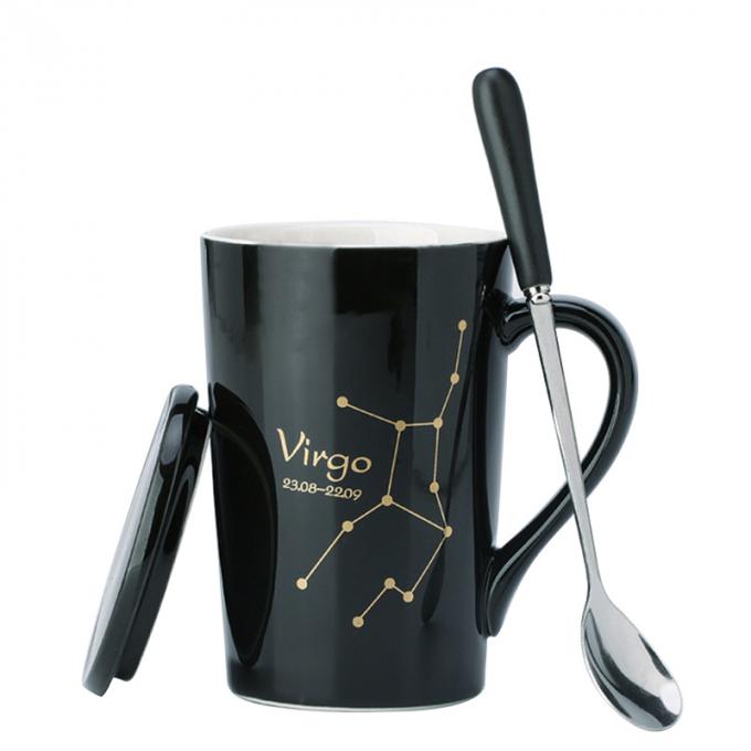 良質の習慣は多彩ふたおよびスプーンのdrinkwareのマットが付いている12個の星座の陶磁器のマグのコーヒー タンブラーのコップを印刷した